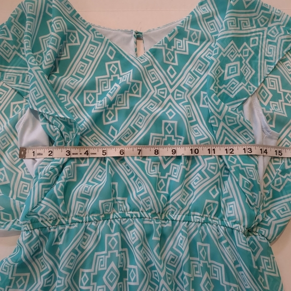 Alya Women's Aqua/White Patterned Dress , Size L - Picture 4 of 6